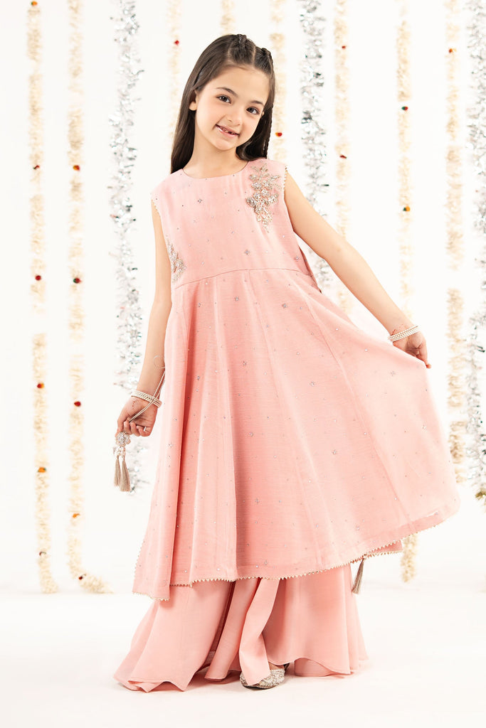 Kids 2 Piece Embroidered Cotton Net Suit - Pink