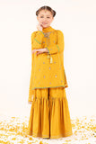 Yellow 3 Piece Embroidered Cotton Net Suit