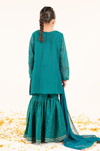 Load image into Gallery viewer, Girls Cotton Net Gharara 3 Piece Embroidered Suit - Green