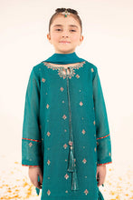 Load image into Gallery viewer, Girls Cotton Net Gharara 3 Piece Embroidered Suit - Green