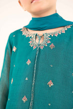 Load image into Gallery viewer, Girls Cotton Net Gharara 3 Piece Embroidered Suit - Green