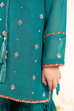 Load image into Gallery viewer, Girls Cotton Net Gharara 3 Piece Embroidered Suit - Green