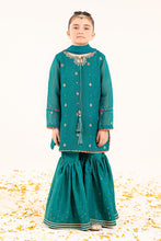 Load image into Gallery viewer, Girls Cotton Net Gharara 3 Piece Embroidered Suit - Green