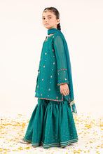 Load image into Gallery viewer, Girls Cotton Net Gharara 3 Piece Embroidered Suit - Green