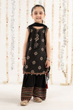 Kids 3 Piece Embroidered Raw Silk Suit - Black