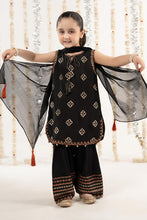 Load image into Gallery viewer, Kids 3 Piece Embroidered Raw Silk Suit - Black