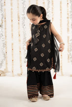 Load image into Gallery viewer, Kids 3 Piece Embroidered Raw Silk Suit - Black