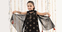 Load image into Gallery viewer, Kids 3 Piece Embroidered Raw Silk Suit - Black