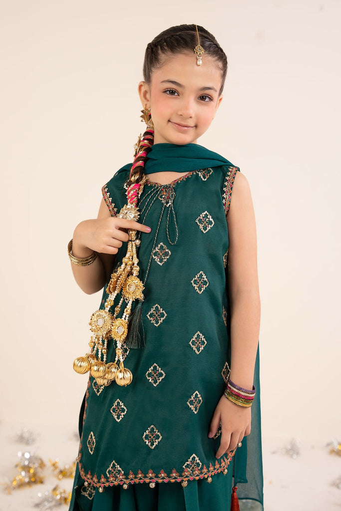Bottle Green 3 Piece Embroidered Raw Silk Suit