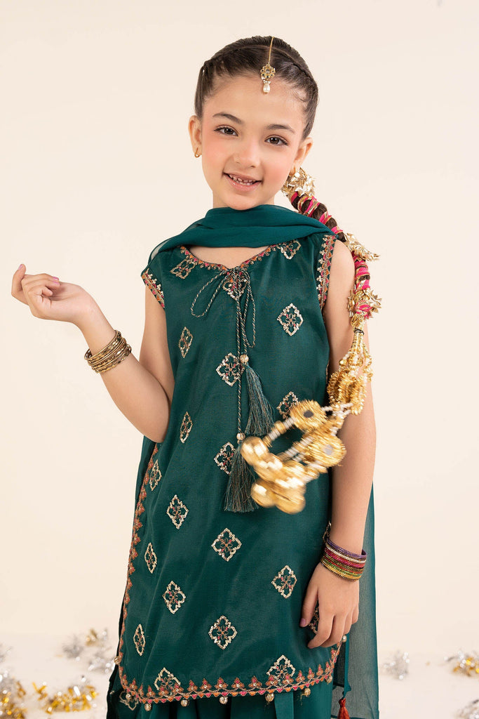 Bottle Green 3 Piece Embroidered Raw Silk Suit