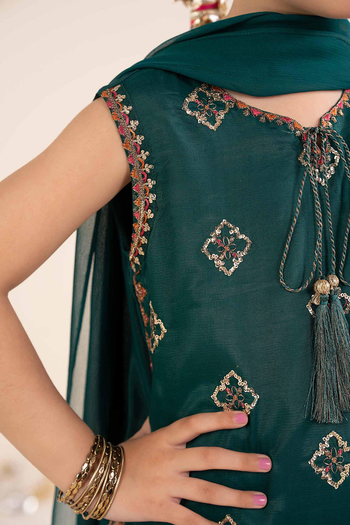 Bottle Green 3 Piece Embroidered Raw Silk Suit