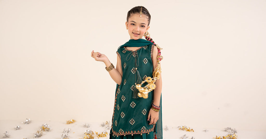 Bottle Green 3 Piece Embroidered Raw Silk Suit