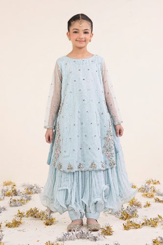 Sky Blue 2 Piece Embroidered Organza Suit