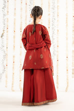 Load image into Gallery viewer, Girls 3 Piece Block Printed Two Tone Silk Suit - Red