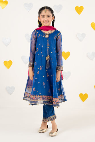 Maria.B Blue Organza Frock 3 Piece Suit