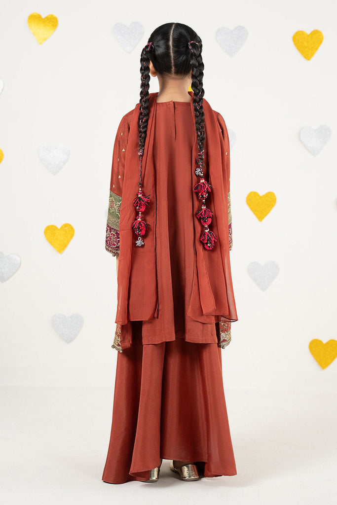 3 Piece Rust Brown Raw Silk Angrakha for Kids