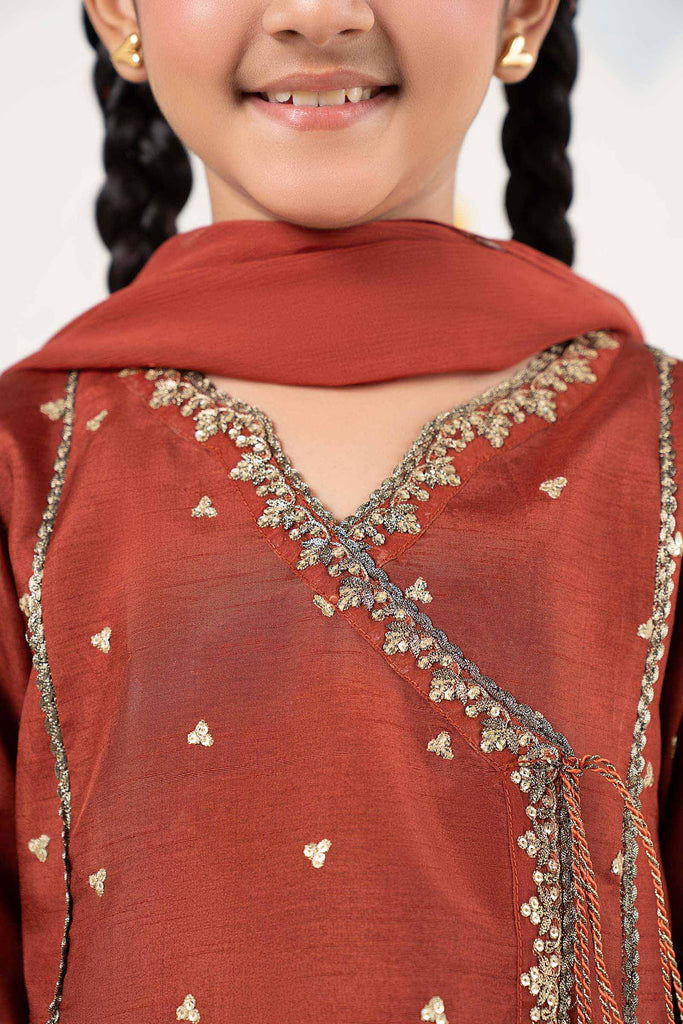 3 Piece Rust Brown Raw Silk Angrakha for Kids