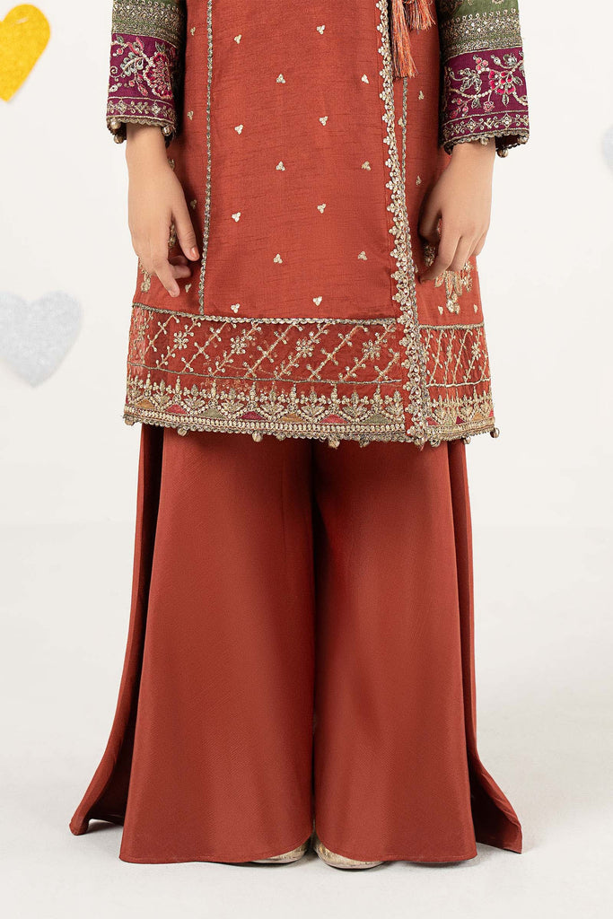 3 Piece Rust Brown Raw Silk Angrakha for Kids