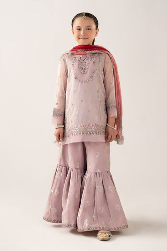 3 Piece Embroidered Zari Net Gharara Suit - Purple