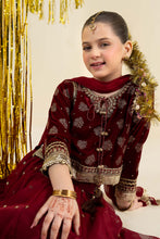 Load image into Gallery viewer, 3 Piece Embroidered Net Suit - Maroon for Girls