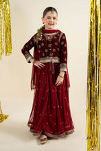 Load image into Gallery viewer, 3 Piece Embroidered Net Suit - Maroon for Girls