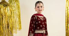 Load image into Gallery viewer, 3 Piece Embroidered Net Suit - Maroon for Girls