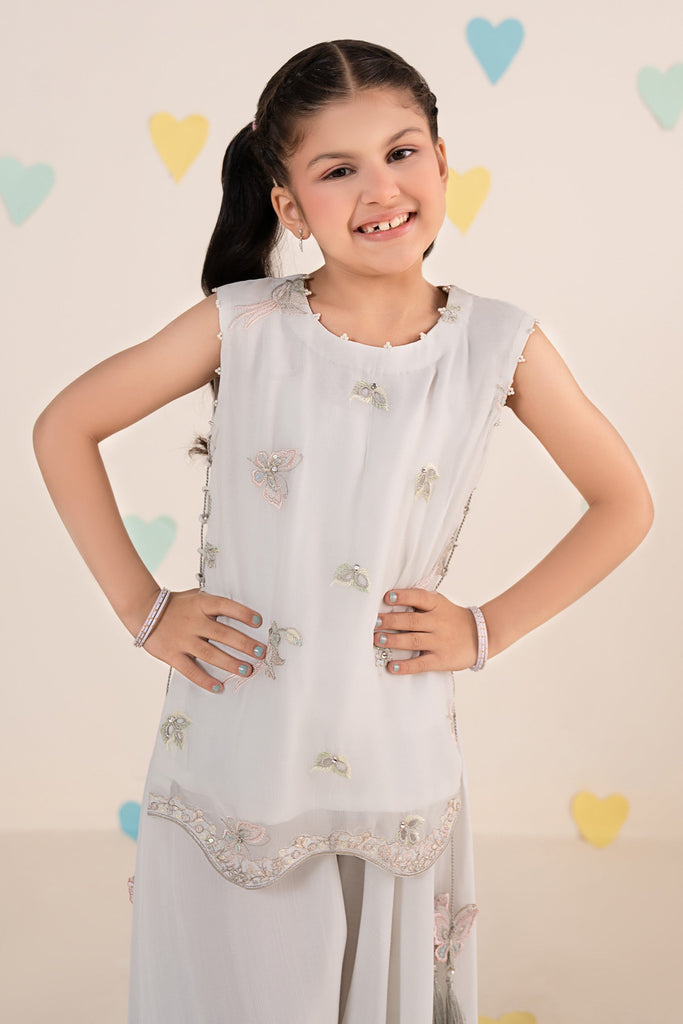 Aqua Blue 2 Piece Embroidered Chiffon Suit