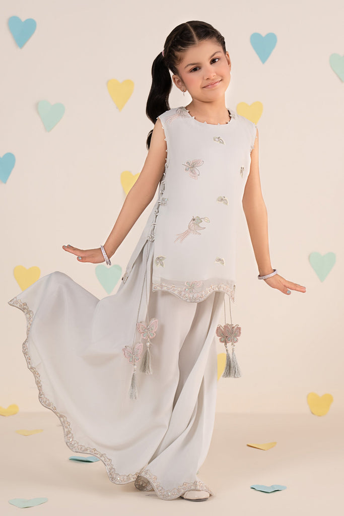 Aqua Blue 2 Piece Embroidered Chiffon Suit
