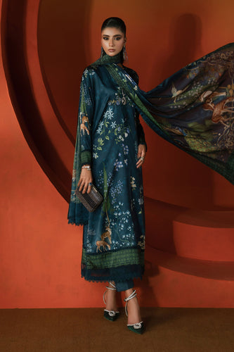 3 Piece Printed Satin Silk Suit for Women – Teal
