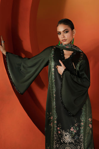 Embroidered Satin Silk 3 Piece Suit – Green