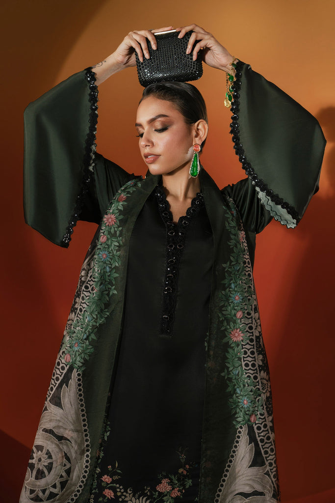 Embroidered Satin Silk 3 Piece Suit – Green