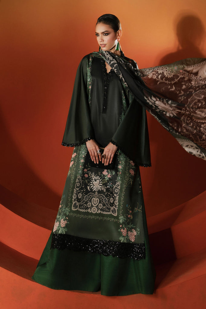 Embroidered Satin Silk 3 Piece Suit – Green