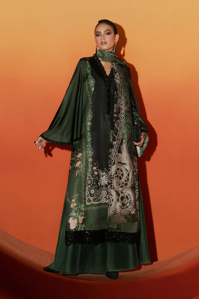Embroidered Satin Silk 3 Piece Suit – Green