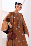 3 Piece Brown Tissue Staple Embroidered Suit for Women