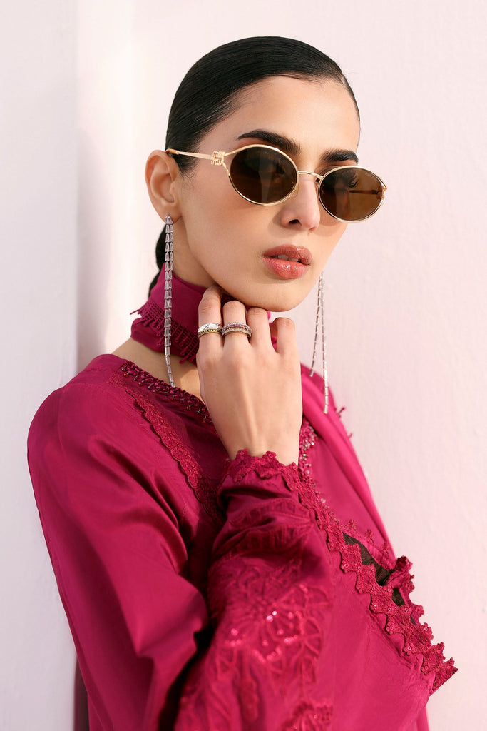 Maria.B Embroidered 3 Piece Hot Pink Tassel Silk Suit