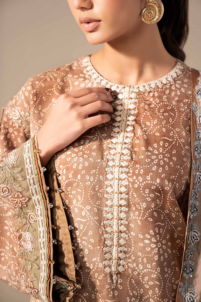 3 Piece Embroidered Silk Suit for Women – Brown