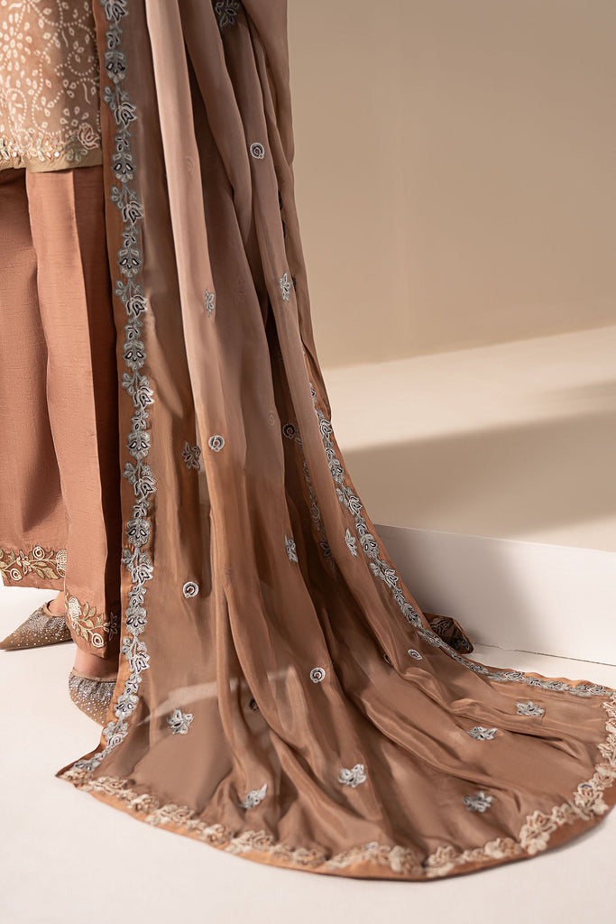 3 Piece Embroidered Silk Suit for Women – Brown