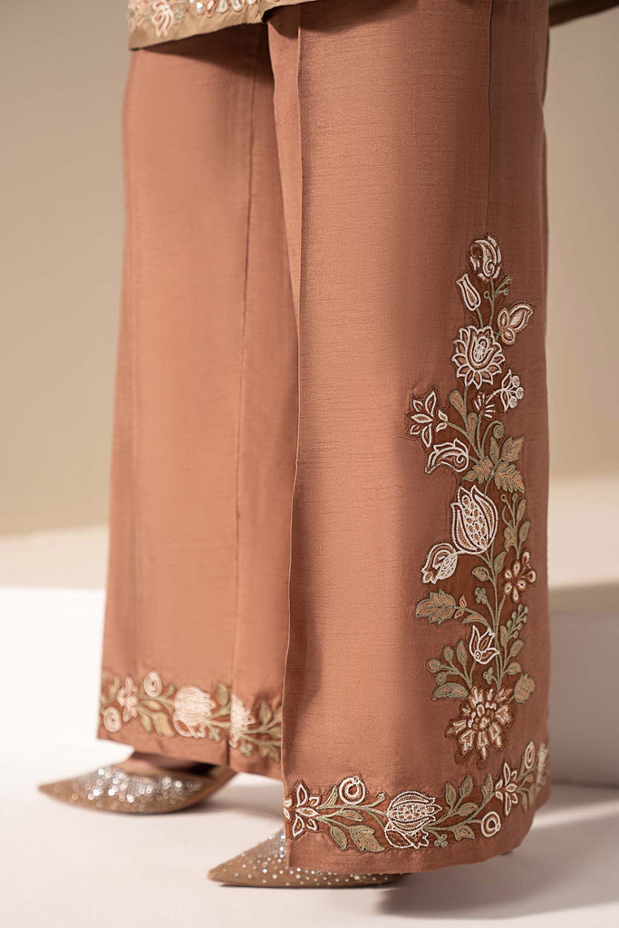 3 Piece Embroidered Silk Suit for Women – Brown
