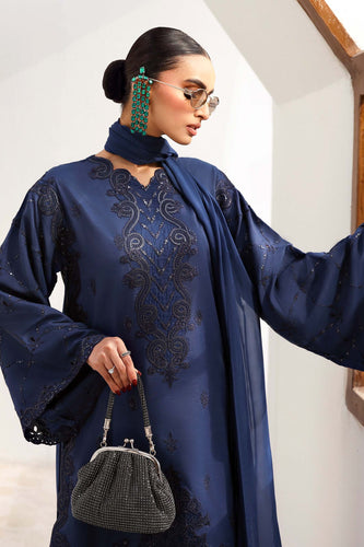 Embroidered Raw Silk 3 Piece Suit for Women – Blue