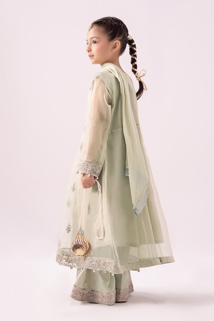 Kids 3 Piece Embroidered Organza Suit - Mint Green