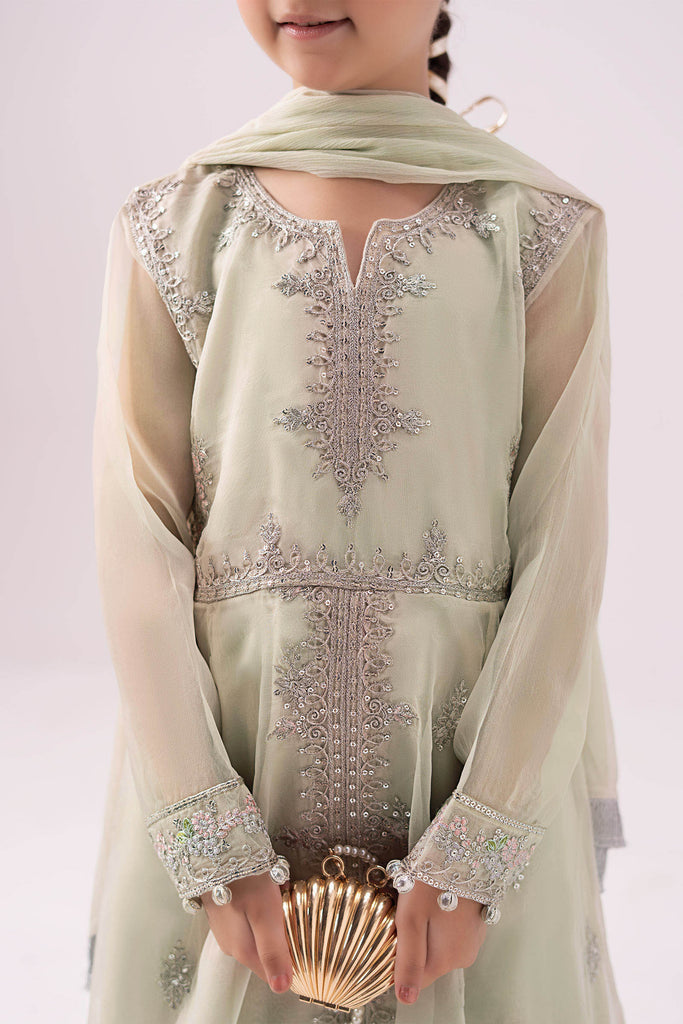 Kids 3 Piece Embroidered Organza Suit - Mint Green