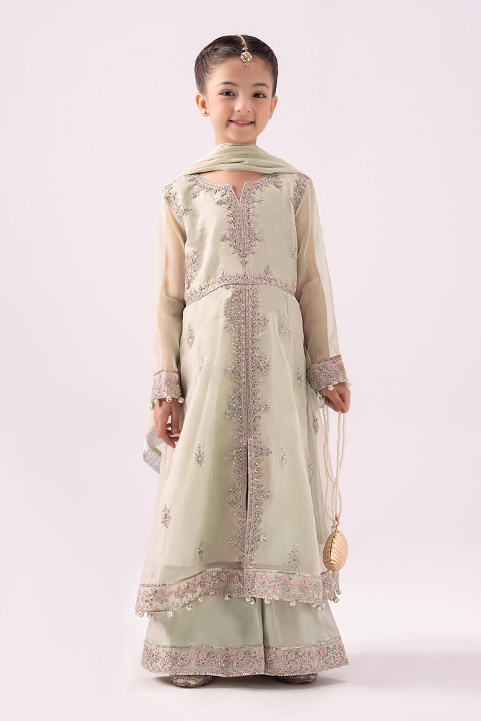 Kids 3 Piece Embroidered Organza Suit - Mint Green