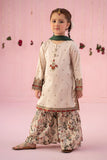 Kids 3 Piece Embroidered Dobby Gharara Suit - Off White