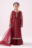 Maroon 3 Piece Embroidered Organza Suit