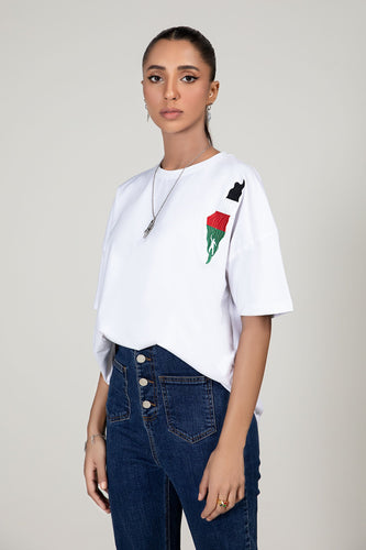 White Embroidered Graphic T-Shirt