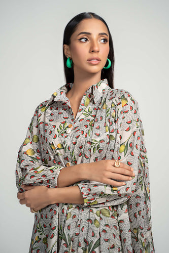 3 Piece Printed Lawn Suit in Beige