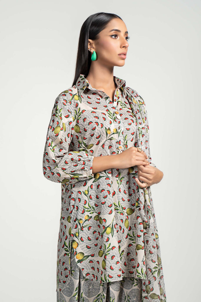 3 Piece Printed Lawn Suit in Beige