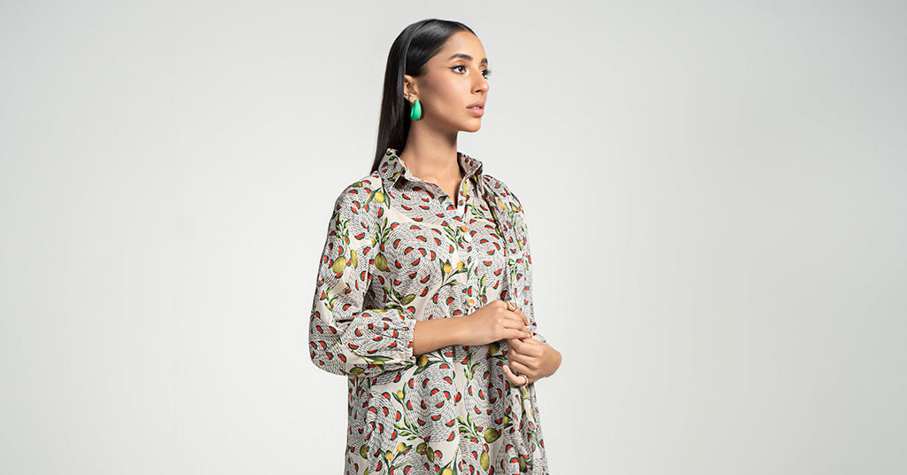 3 Piece Printed Lawn Suit in Beige