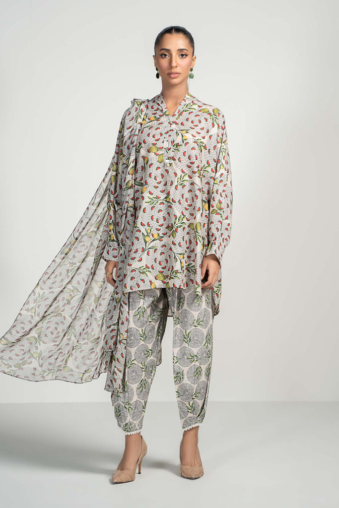 Beige 3 Piece Printed Lawn Suit
