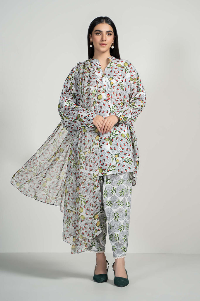 3 Piece Printed Lawn Suit with Baggy Shirt